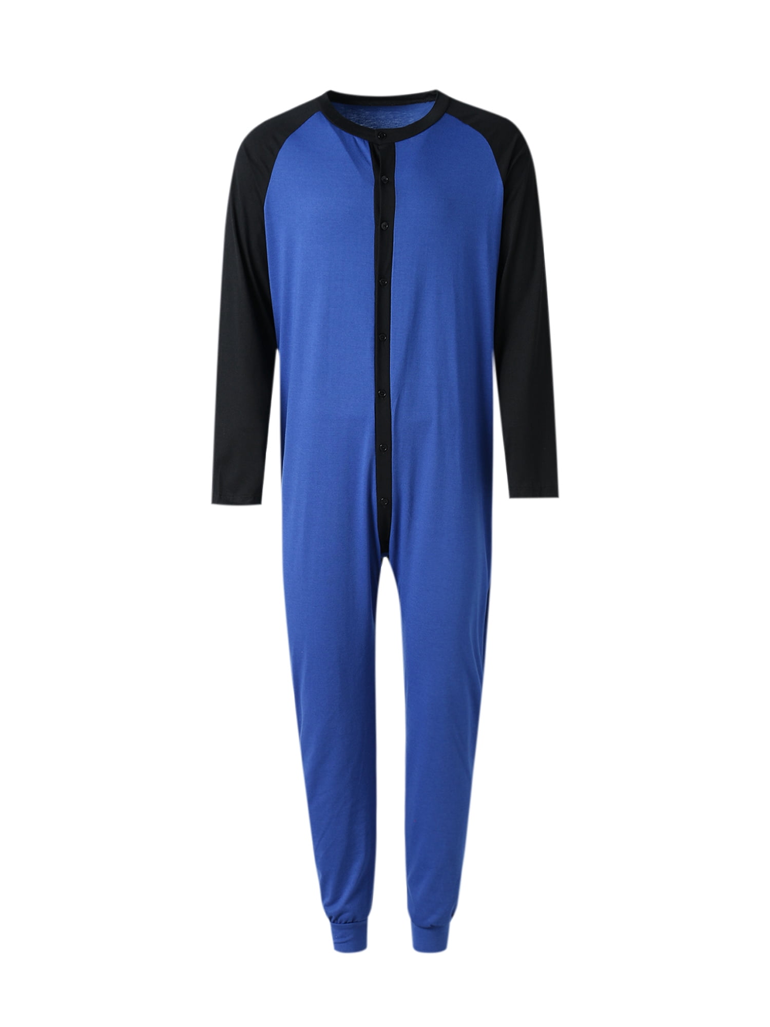 Sylvamorning Men One-piece Pajama Long Sleeve Round Collar Open Front Nightdres