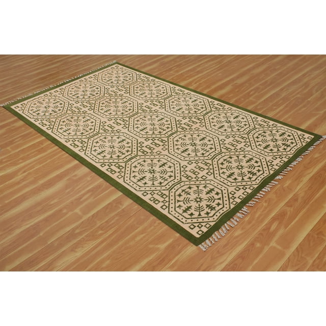 Casavani - 4'x6' Green Block Printed Cotton Area Rugs for Living Room Outdoor Patio Rugs
