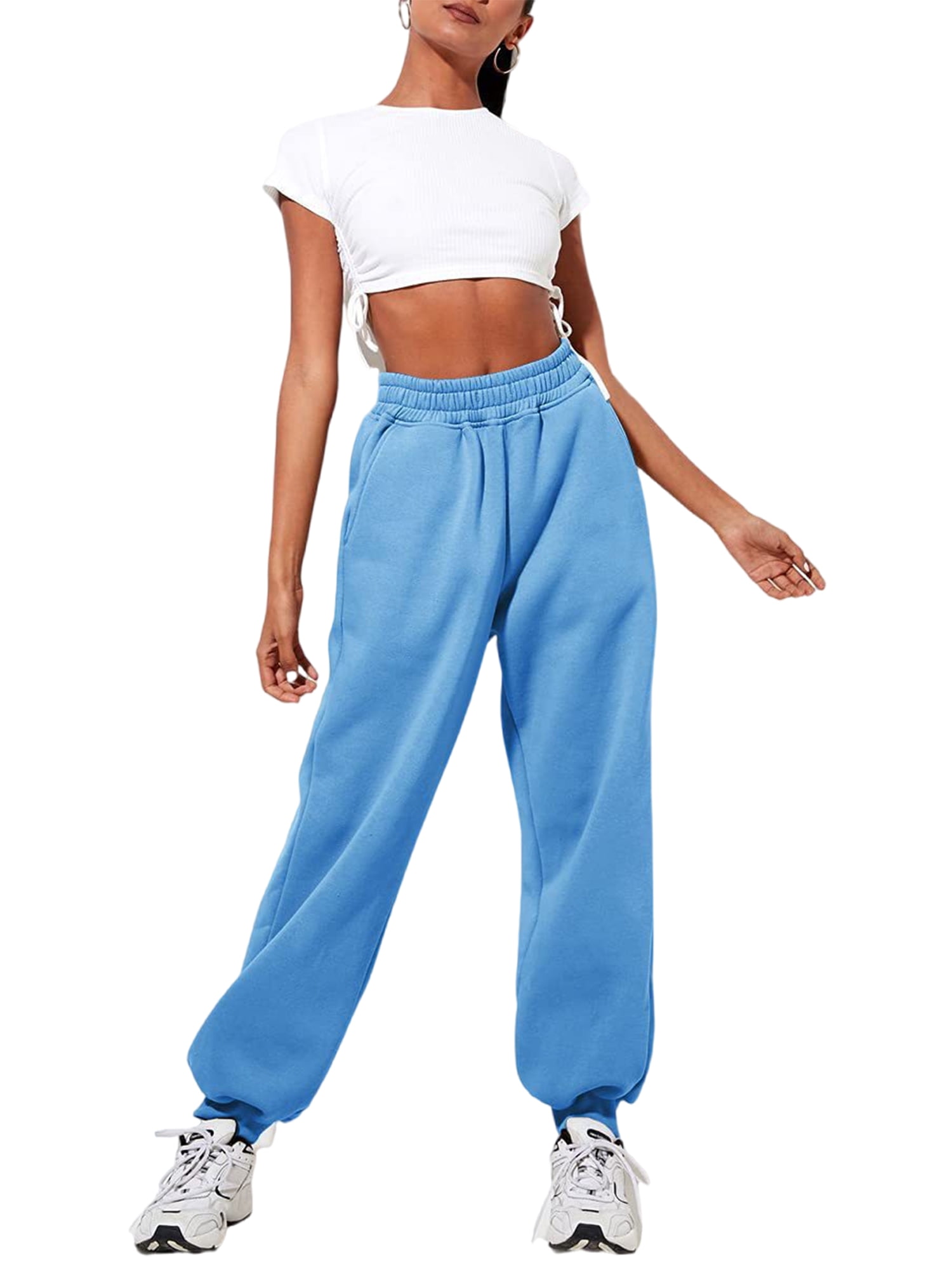 Innerwin Jogger Pants With Pockets Women Trousers Sports Solid Color Lounge Sweatpants Sky Blue M