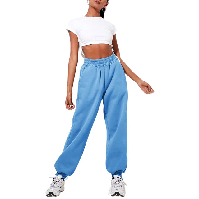 Innerwin Jogger Pants With Pockets Women Trousers Sports Solid Color Lounge Sweatpants Sky Blue L