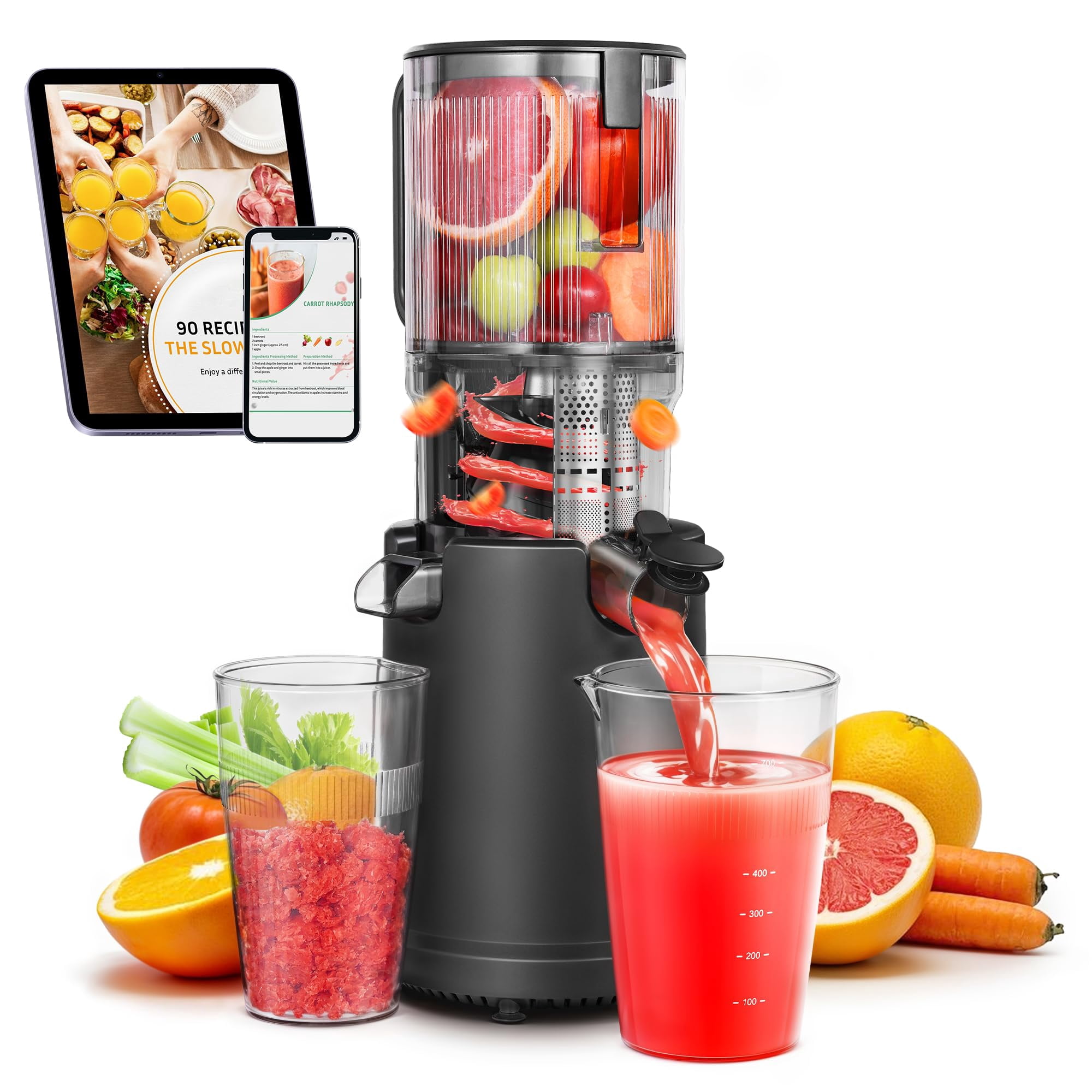 Slow Cold Press Juicer Machine: Electric Masticating Juicer Extractor Easy Clean - Whole Fruit Vegetable Juice Maker - Cold Pressed Slow Blender Juic