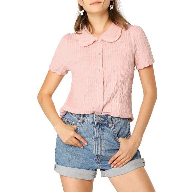 INSPIRE CHIC Chemise Douce pour Femme Vintage à Col Poupée Doux Boutonnée
