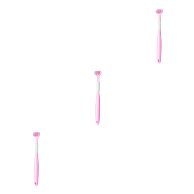 Transemion Triple Sided Toothbrush Soft And Gentle Protection Plastic Three Head Toothbrush For Cleaning A22 Peach Pink Child 3Set