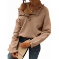 thumbnail image 3 of Women Sweaters Fall Winter Clothes Long Sleeve Button Up Ruffle Crew Neck Casual Knitted Pullover Tops Khaki XXL, 3 of 8