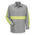 thumbnail image 1 of Red Kap Men's Wrinkle Resistant Cotton Work Shirt, Grey with Yellow/Green Visibility Trim, XX-Large Tall, 1 of 4