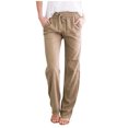 thumbnail image 2 of CEHVOM Women Casual Cotton And Linen Solid Drawstring Elastic Waist Long Straight Pants, 2 of 6