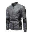 thumbnail image 2 of Qertyioot Manteau en Cuir d'Hiver pour Homme à Fermeture Éclair, Manches Longues, Décontracté, 2 of 8