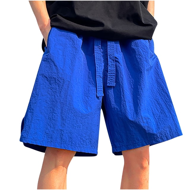 ohmzyzo Summer Beach Shorts for Men Drawstring Elastic Waist Solid Color Shorts Casual Lightweight Gym Workout Shorts