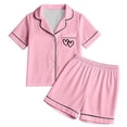 thumbnail image 1 of Pyjama pour Filles Ensemble de Pyjama pour Filles Doux à Manches Courtes Tenue d'Intérieur Confortable Ensemble Élégant pour Préadolescentes avec Imprimé de Cœur, 1 of 7