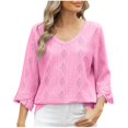 thumbnail image 2 of UPPADA Chandails à Manches 3/4 pour Femmes Mode Tendance Hauts Décontractés Col Rond Chandail Ample Confortable Doux Blouses Grande Taille Coupe Ample T-Shirts Décontractés Vêtements au Coude Hauts pour Femmes Manches 3/4 Économie, 2 of 8