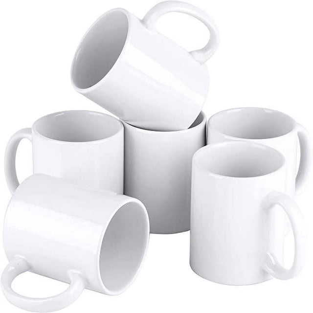 Set of 6 White Mugs 12 oz Porcelain Espresso Cups Sublimation Mugs Blank DIY Coated Ceramic Mugs for Coffee Soup Tea