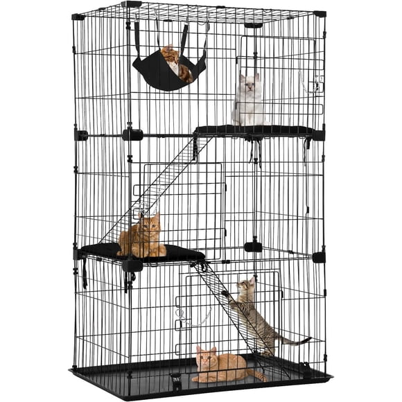 BestPet Cage pour Chat à 3 Niveaux de 67 Pouces – Grande Cage en Métal pour Chat, Chenil Parc pour Chats, Chatons et Furets, Hamac, Lits, Portes, Rampes et Étagères, Noir