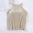 thumbnail image 2 of Mrat Plus Size Tank Tops Women's Round Neck with Chest Pad and Solid Color Bottom Tops Workout Basic Crop Tops S-284 Beige L, 2 of 5