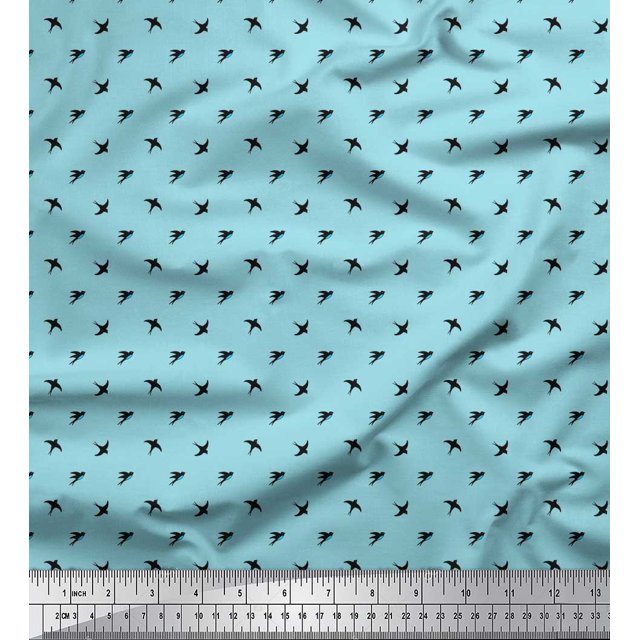 Soimoi Modal Satin Fabric Swallow Bird Small Print Fabric by The Yard 42 Inch Wide