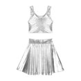 thumbnail image 4 of YONGHS Women's Alien Set Cheer Leader Outfit Metallic Crop Tank Top with Ruffle Skirt Hair Hoop Silver M, 4 of 7