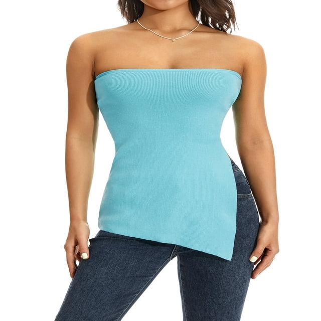 Été Décolleté Bandeau Tube Tops Casual Femmes Sans Manches Dos Bustier Tops Rue Parti Club