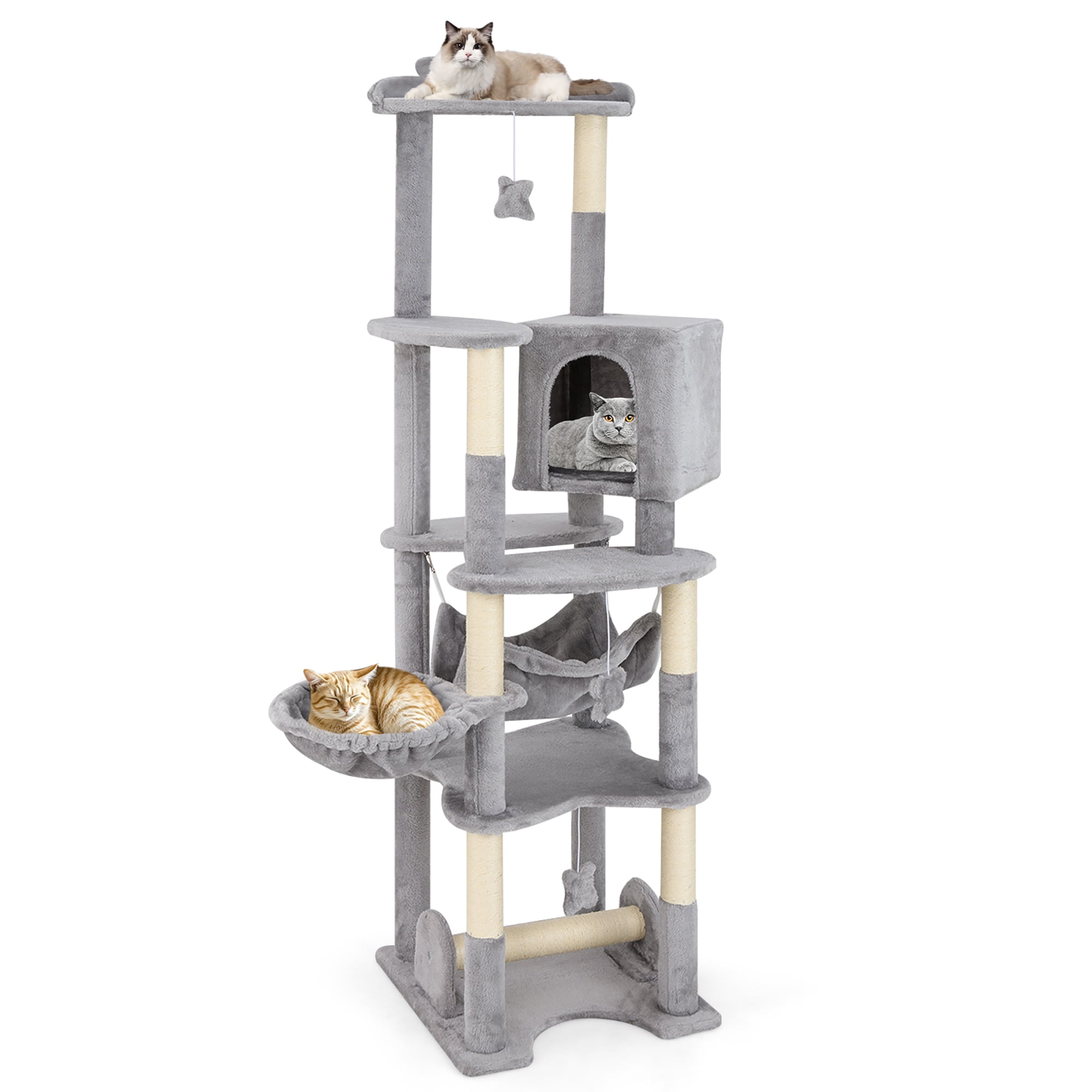Gymax 69'' Tall Cat Tree w/ Top Perch Cozy Condo Basket Bed Hammock Basket Bed Indoor