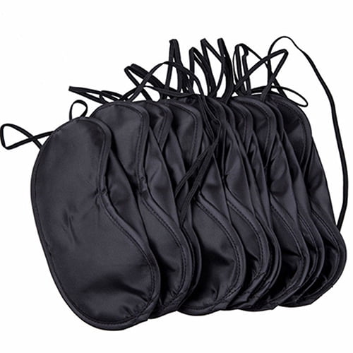 Visland 10Pcs Comfortable Sleep Eye Mask Shade Cover Blindfold Night Sleeping Travel Aid. A set of 10 black polyester sleep masks with elastic straps, designed for comfort and portability. Ideal for travel, office naps, or shift workers needing a dark environment for rest. Each mask measures approximately 18.5cm x 8.5cm (7.28" x 3.35").