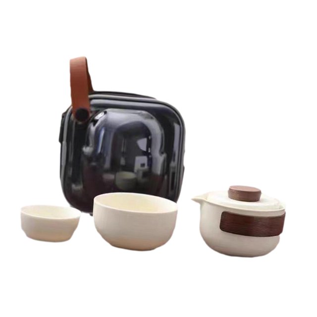 veasfak Portable Tea Set with Case Ceramic Chinese Kung Fu Teapot Teacups for Travel Two Teacups Set