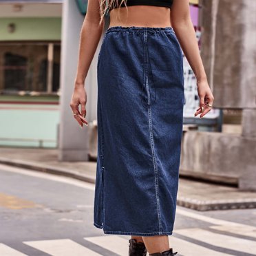 EGNMCR Robes de Fête pour Femmes Robe en Jean Printemps et Été pour Femmes Jupe à Poches Jupe Décontractée Mi-Longue