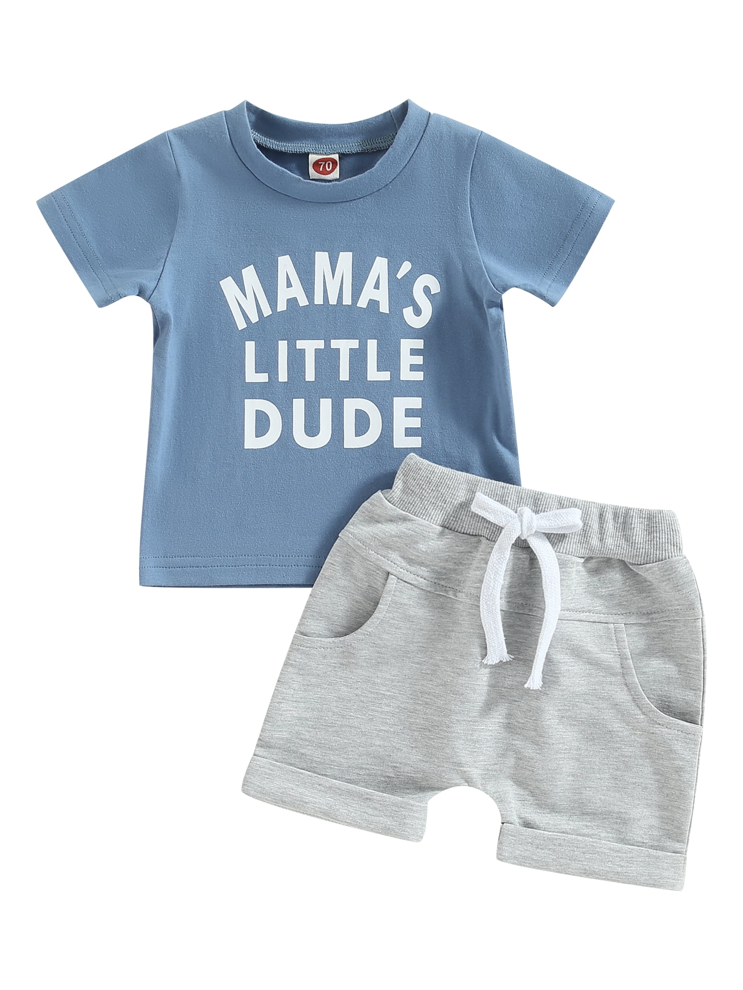 Gupgi 2Pcs Baby Boy Clothes Short Sleeve Letters Print T Shirt Elastic Waist Pockets Shorts Set