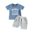 thumbnail image 1 of Gupgi 2Pcs Baby Boy Clothes Short Sleeve Letters Print T Shirt Elastic Waist Pockets Shorts Set, 1 of 9