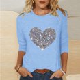 thumbnail image 4 of Jovati Blouse à Manches Longues à Col Rond pour Femmes, Manches 3/4 Imprimé爱心, Mélange Polyester-Spandex, Coupe Décontractée, Tenue Décontractée Quotidienne, Quatre Saisons, 4 of 4