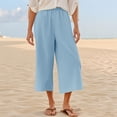 thumbnail image 2 of Capris for Women, Loose Fit Solid Color Casual Pants with Drawstring Waist and Side Pockets, Military Green, Size L, 2 of 9