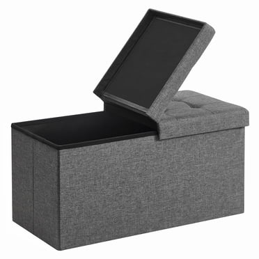 SONGMICS Ottomane de Rangement 76 cm, Banc de Rangement Pliable avec Couvercle Rabattable, Capacité de Charge 300 kg, pour Entrée, Salon, Chambre, Gris Foncé