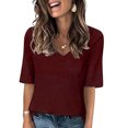 thumbnail image 2 of Timegard Hauts pour Femmes Col en V Manches Mi-Longues Confortable Été Décontracté Tunique pour Leggings Blouse T-Shirts Basiques, 2 of 6