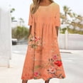 thumbnail image 2 of Jovati Robe à Manches Courtes à Col Rond pour Femmes, Motif Floral Imprimé, Silhouette Évasée Fluide, Mélange Polyester Spandex, Coupe Estivale Légère, Détail Taille Élastique, 2 of 5