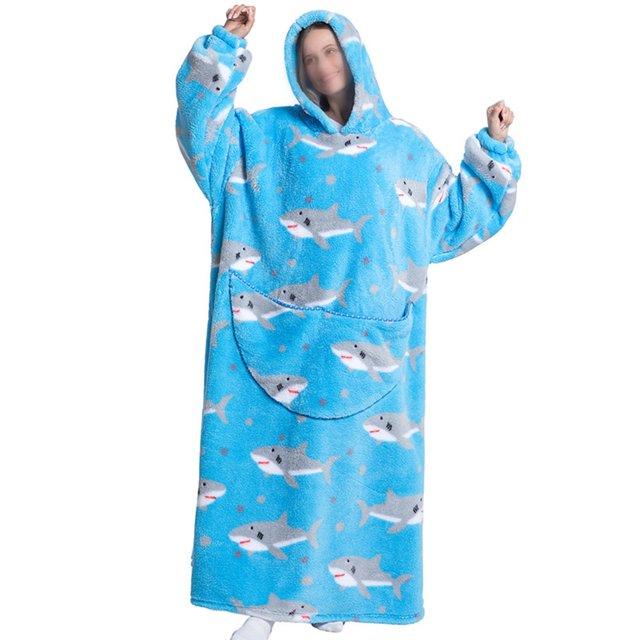 LUXUR Chemises de Nuit à Capuche pour Femmes, Robe de Nuit, Robe de Sommeil, Imprimé Requin Bleu
