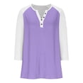 thumbnail image 4 of Cowsor Girl's Casual 3/4 Sleeve T Shirts Button V Neck Tunic Blouses Color Block Basic Tee Tops Loose Fit Summer Shirt, 4 of 6