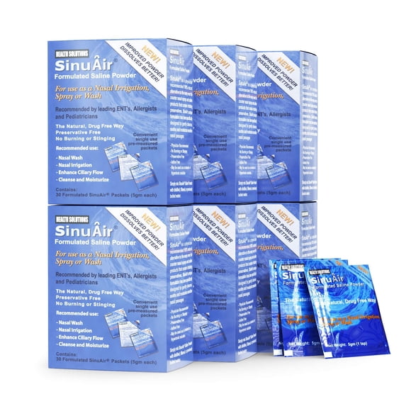SinuAir Sinus Rinse Salt Solution - Saline Powder for SinuPulse System, Neti Pot Flush, Nasal Wash Squeeze Bottle, & Nose Irrigation, Enhanced Formulation & Cleaning for