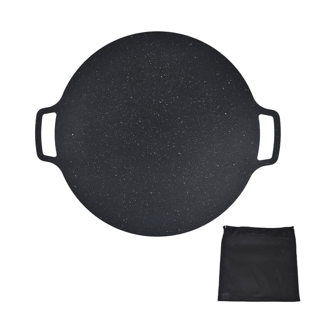 Poêle de Gril BBQ Coréenne TKSE, Poêle de Gril BBQ Coréenne Traditionnelle en Fer Antiadhésive Sans Fumée Résistante à la Chaleur Plateau de Grillade Rond pour Barbecue Intérieur Extérieur Ventres de Porc Crêpes (30 cm)