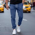 thumbnail image 1 of Ceisia Men Solid Color Loose Casual Pants Elastic Waist Drawstring Sports Gift Work Trousers, 1 of 6