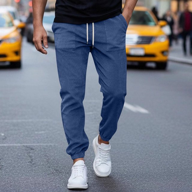 Ceisia Men Solid Color Loose Casual Pants Elastic Waist Drawstring Sports Gift Work Trousers