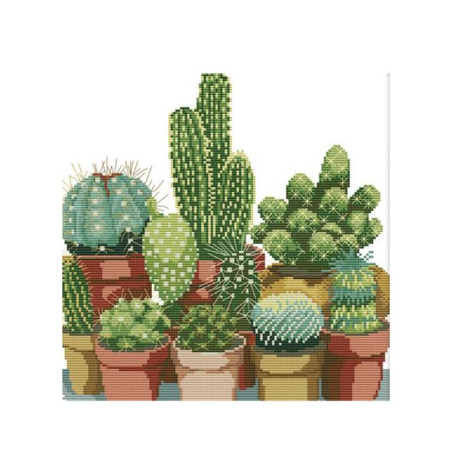 veasfak Cactuses Cross Stitch s Advanced Patterns for Beginners Kids 14CT 34x35cm