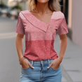 thumbnail image 2 of FAIWAD Women Summer Tops Short Sleeve Irregular V Neck Button T-Shirts Geometric Color Block Print Tees Blouses, 2 of 5