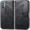 thumbnail image 1 of Étui à Rabat, Fleurs Embossées Papillon en Cuir PU, Étui à Rabat Magnétique avec Support, Porte-Cartes, Dragonne, Portefeuille, Porte-Monnaie pour iPhone 13 Pro max (Noir), 1 of 6