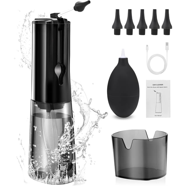 LAICAIW Ear Wax Removal Kit, Water Powered Ear Cleaner Ear Cleaning Kit Rechargeable Ear Irrigation Flushing System with 3 Pressure Settings Professional Earwax Removal Kit with Basin & 6 Replaceable