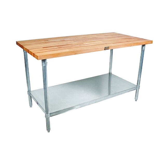 John Boos Table de Travail à Dessus en Bois d'Érable avec Tablette Inférieure Réglable, 48 x 30 x 1,5 Pouces