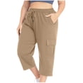 thumbnail image 2 of Wlynlyn Plus Size Capri Pants for Women Drawstring High Waisted Sweatpants Straight Leg Summer Cropped Trousers Size XL, 2 of 7