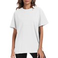 thumbnail image 2 of Plebaso T-Shirts en Coton pour Femmes à Manches Courtes, Col Rond, T-Shirts Basiques, Hauts Décontractés, Couleur Unie, Coupe Ample, 2 of 7