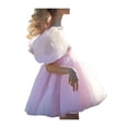 thumbnail image 4 of xiaxaixu Robe d'Été Bouffante pour Femme, Robe Courte une-Pièce à Encolure Carrée et Manches Bouffantes Unie pour Dames, Rose/violet/jaune, 4 of 9