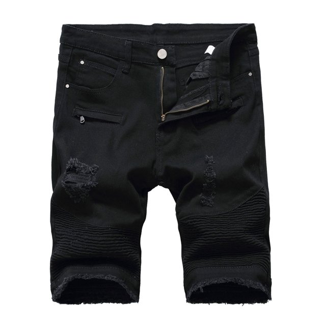Cameland Men's Ripped Denim Trunks Stretchy Washed Jeans Trunks Cut-off Classic Fit Biker Jeans Trunks