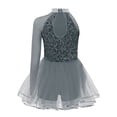 thumbnail image 2 of TTAO Robe Justaucorps de Danse Jazz à Paillettes pour Filles, Manches Longues, avec Strass, Tutu de Danse, Gris 12, 2 of 4