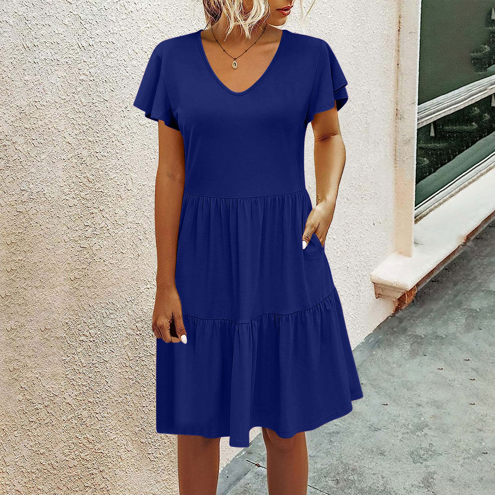 Robes pour Femmes 2024 Été Surdimensionnée Décontractée Ample Robe Débardeur Plage Col en V avec Poche Robe d'Été Manches Courtes Robes Rabais de 50 % Liquidation!