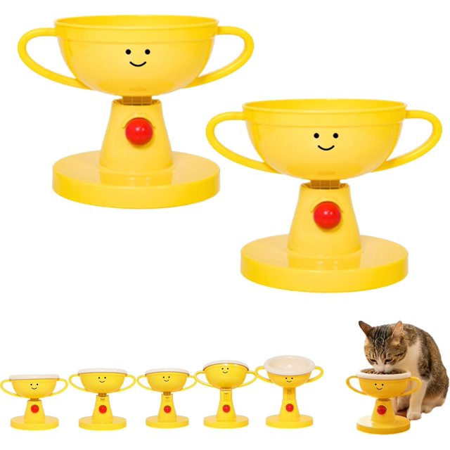 Adjustable Cat Bowl, 30° Raised Feeding Dish with Tilted Elevated Stand/Stackable Bowls/Five Adjustable Height Levels for Cats & Kittens, Ergonomic Pet Food and Water Feeder Set (2Pcs-ABS)
