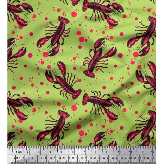 Soimoi Modal Satin Fabric Dot & Lobster Ocean Decor Fabric Printed Yard 42 Inch Wide